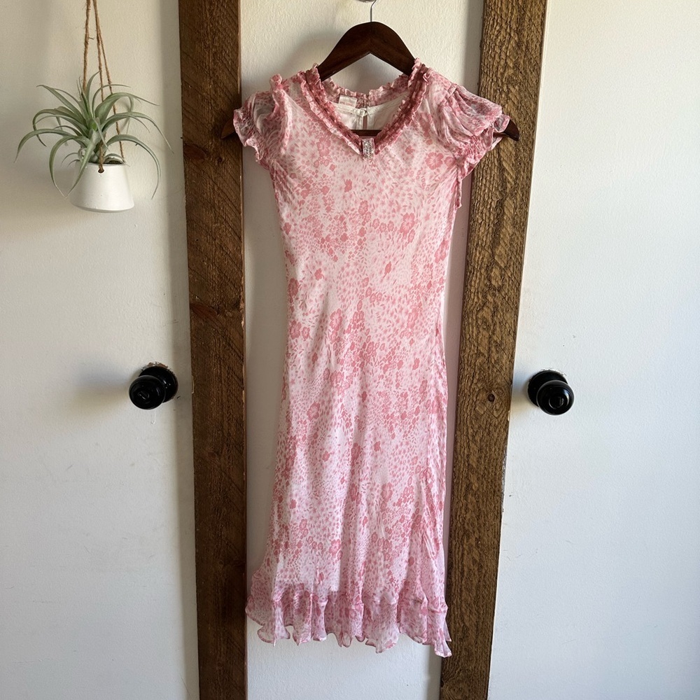 Vintage 90s April Cornell Girls Floral Pink Ruffle CottageCore Maxi Dress Sz 7/8